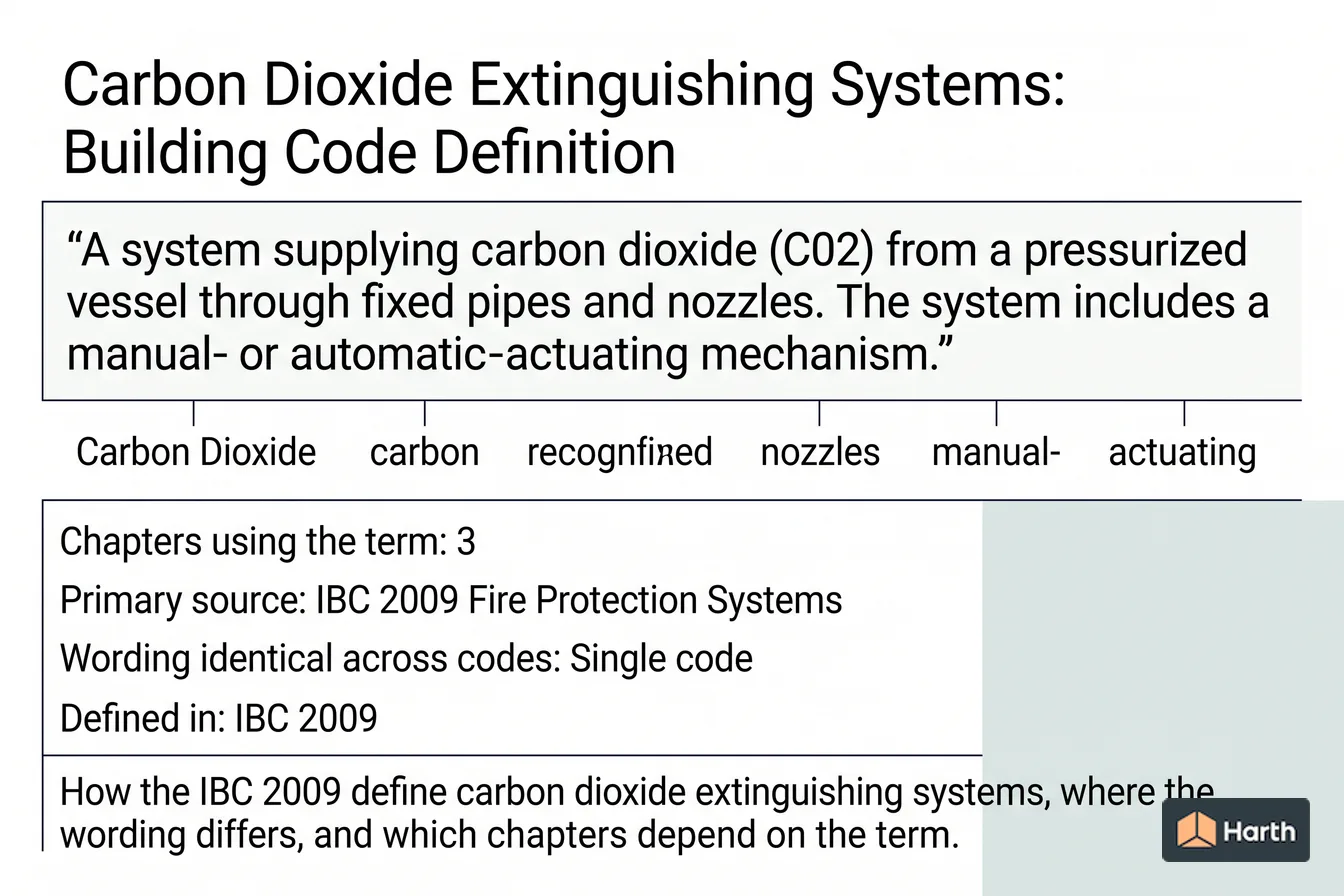 Labeled code-term definition diagram: Carbon Dioxide Extinguishing Systems: Building Code Definition