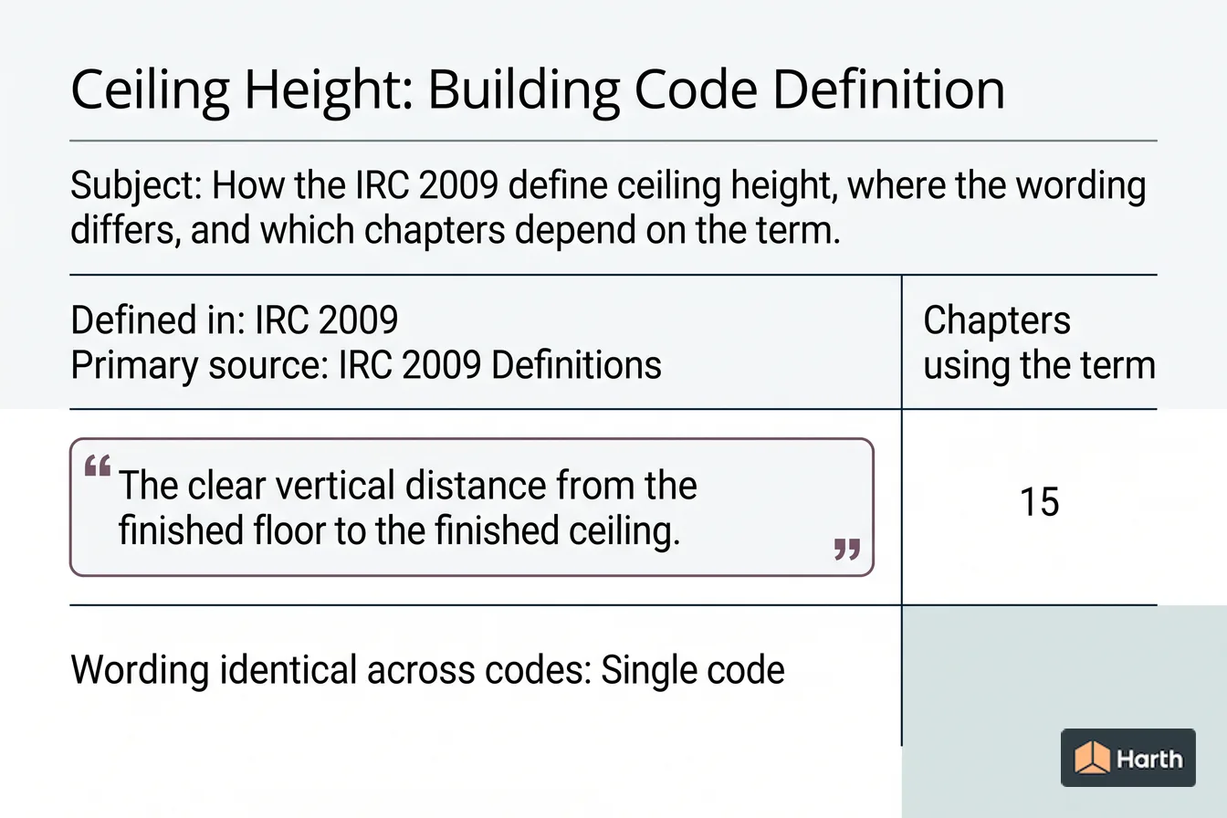 Labeled code-term definition diagram: Ceiling Height: Building Code Definition