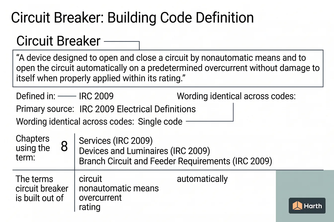Labeled code-term definition diagram: Circuit Breaker: Building Code Definition