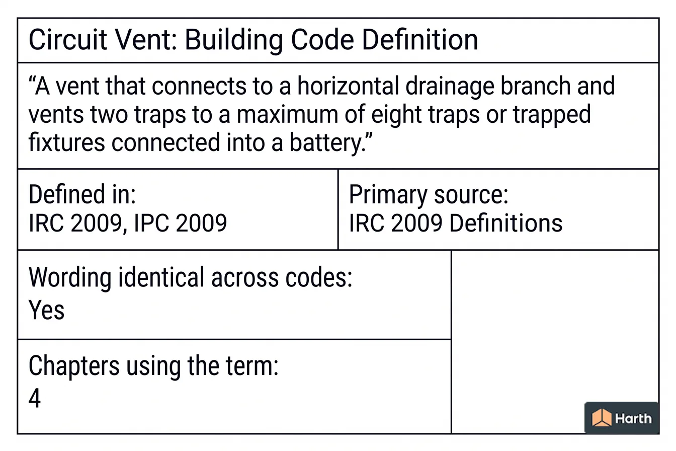 Labeled code-term definition diagram: Circuit Vent: Building Code Definition