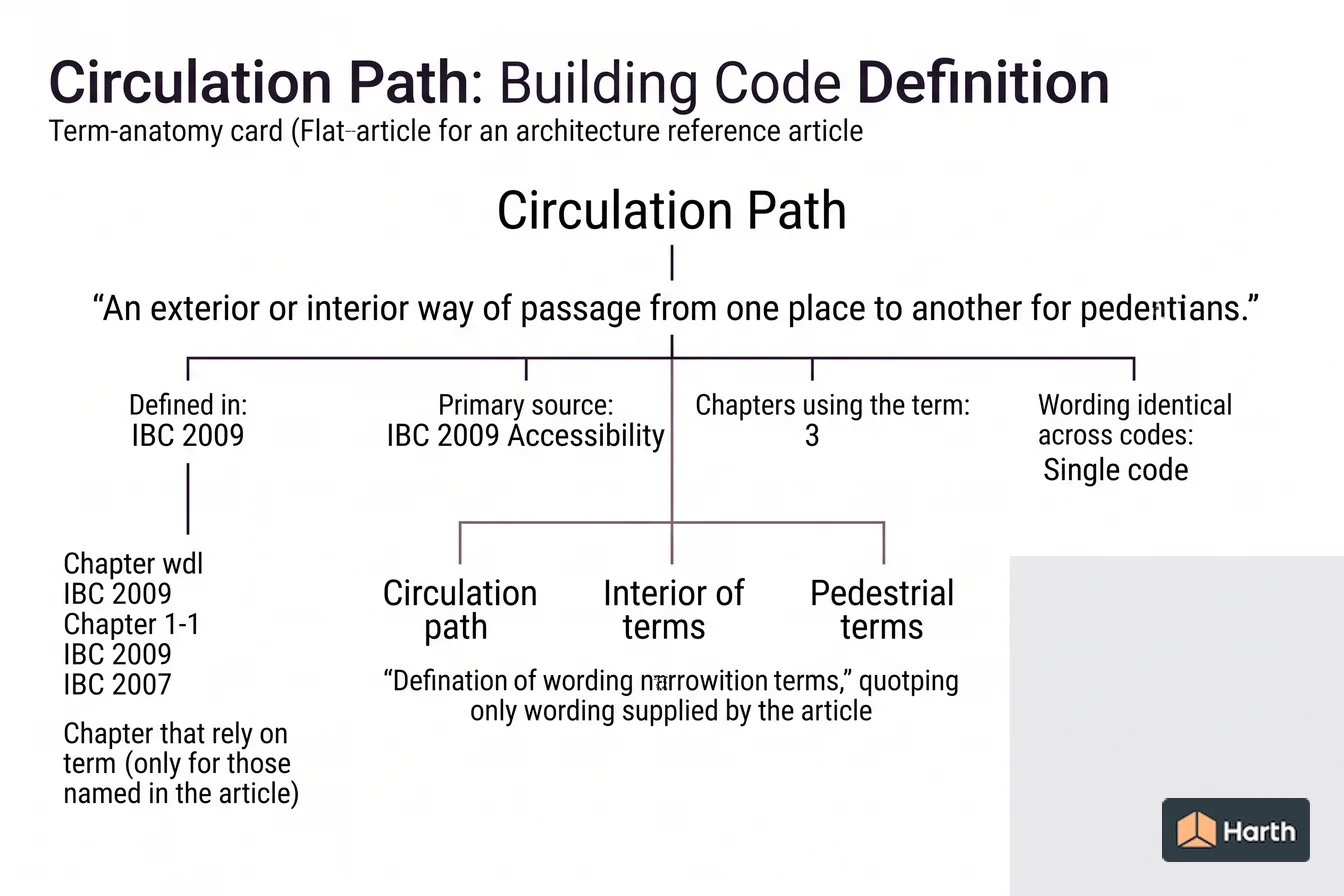 Labeled code-term definition diagram: Circulation Path: Building Code Definition
