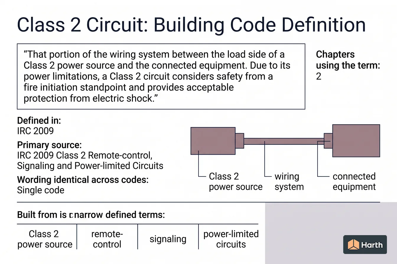 Labeled code-term definition diagram: Class 2 Circuit: Building Code Definition