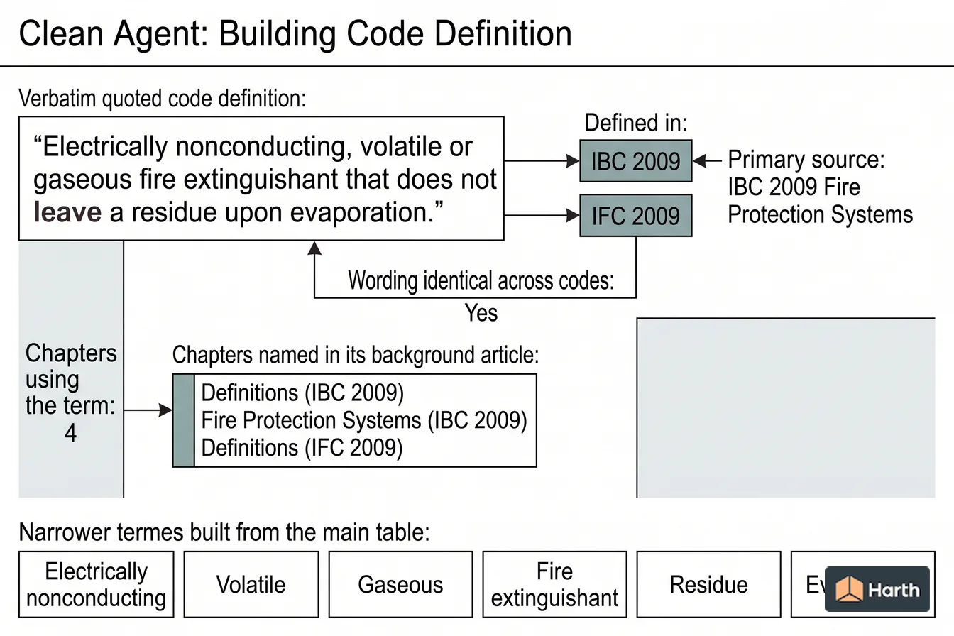 Labeled code-term definition diagram: Clean Agent: Building Code Definition