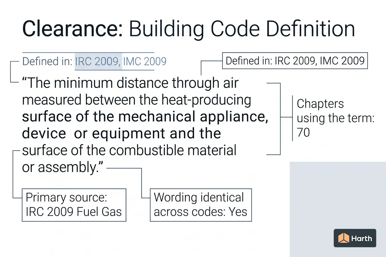 Labeled code-term definition diagram: Clearance: Building Code Definition