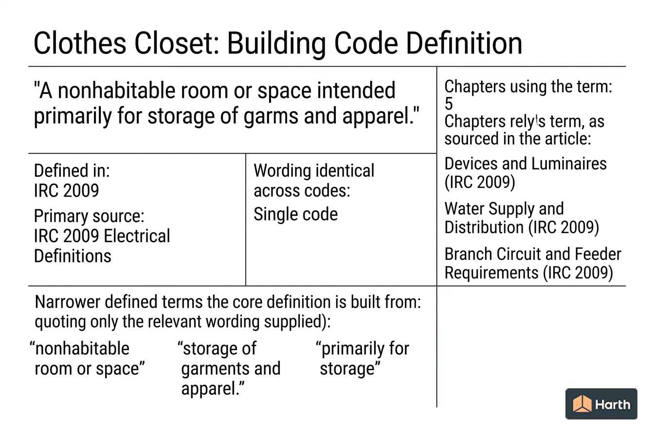 Labeled code-term definition diagram: Clothes Closet: Building Code Definition