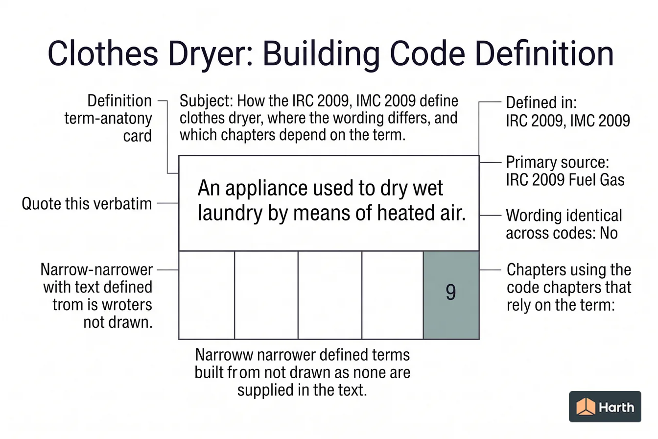Labeled code-term definition diagram: Clothes Dryer: Building Code Definition