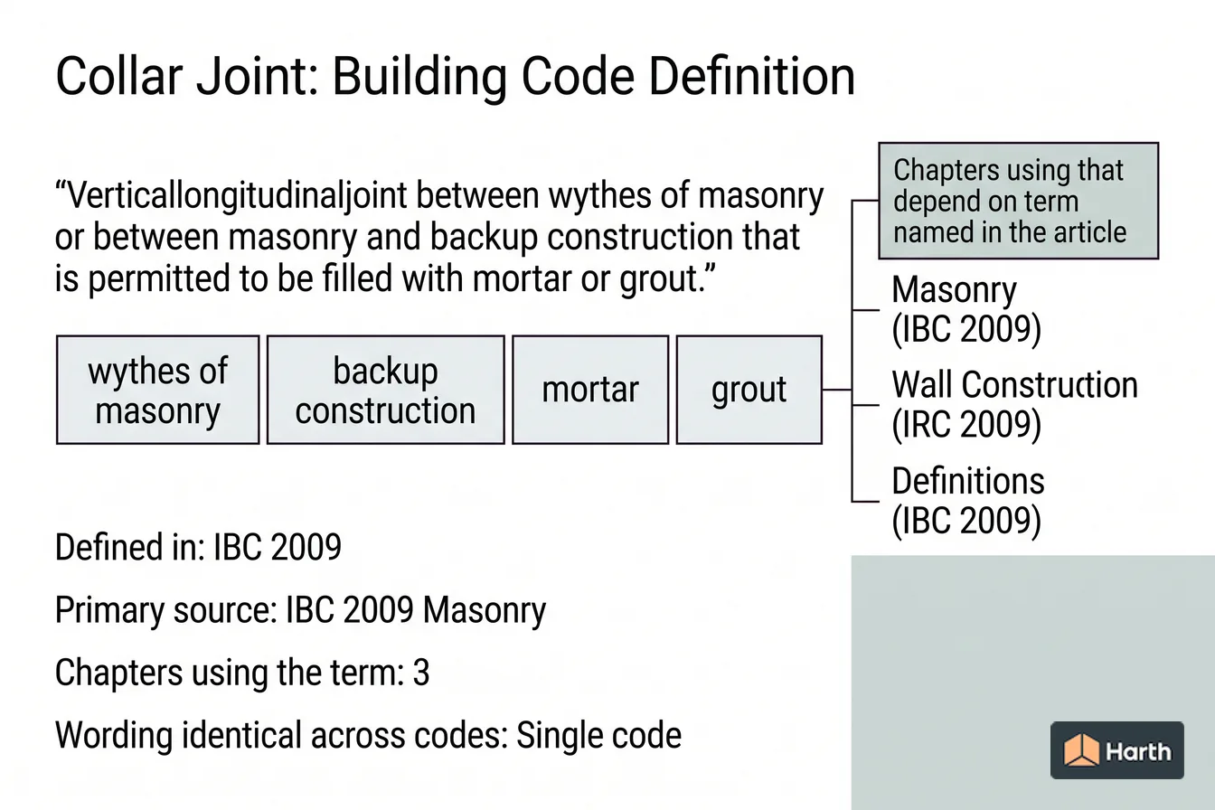 Labeled code-term definition diagram: Collar Joint: Building Code Definition