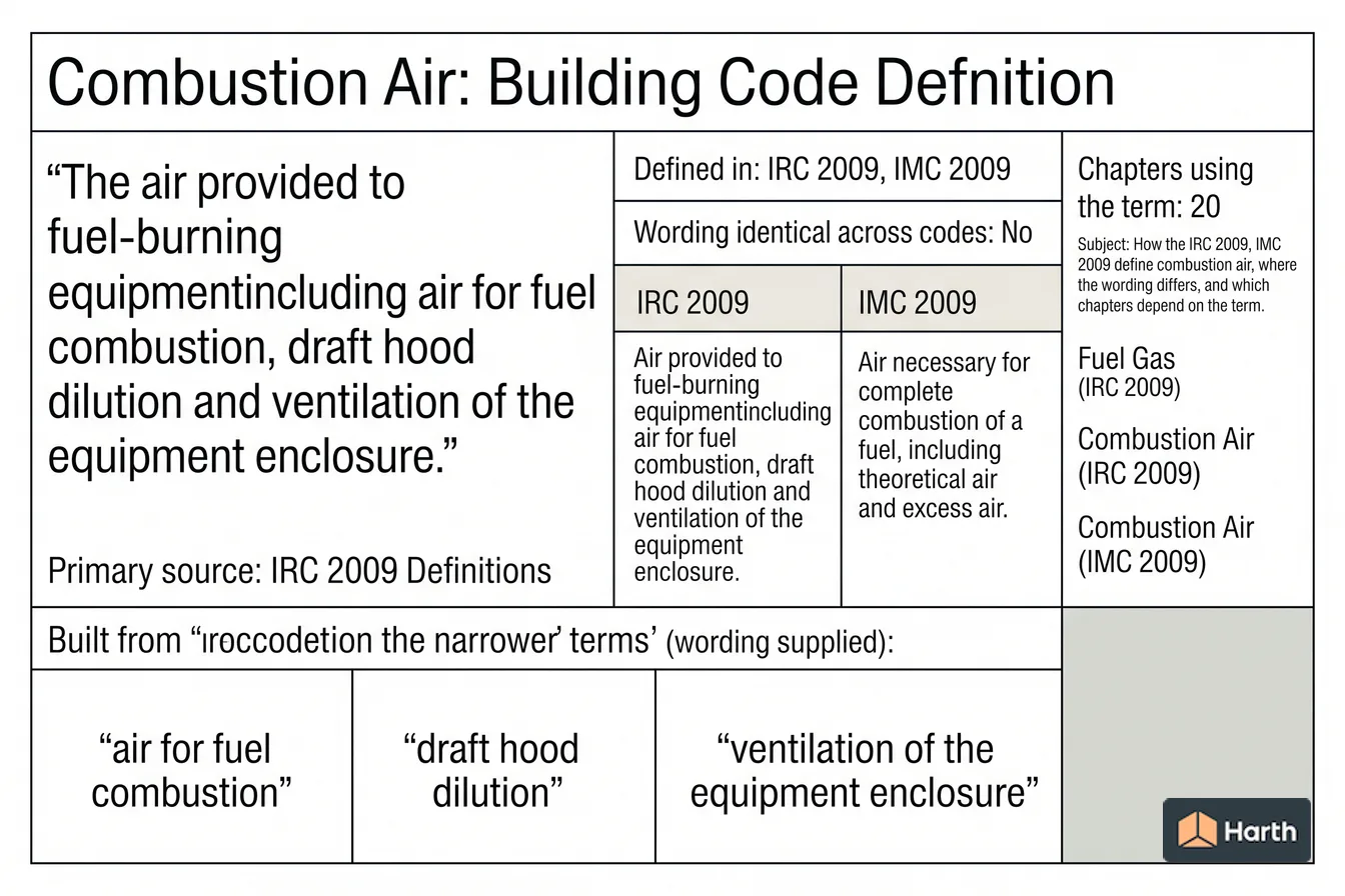 Labeled code-term definition diagram: Combustion Air: Building Code Definition