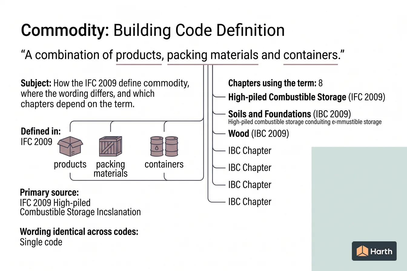 Labeled code-term definition diagram: Commodity: Building Code Definition