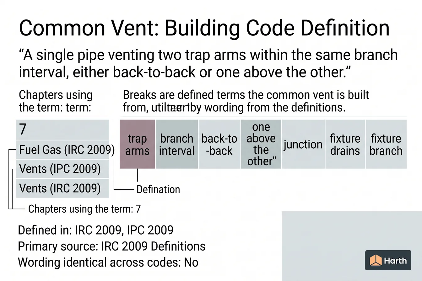 Labeled code-term definition diagram: Common Vent: Building Code Definition