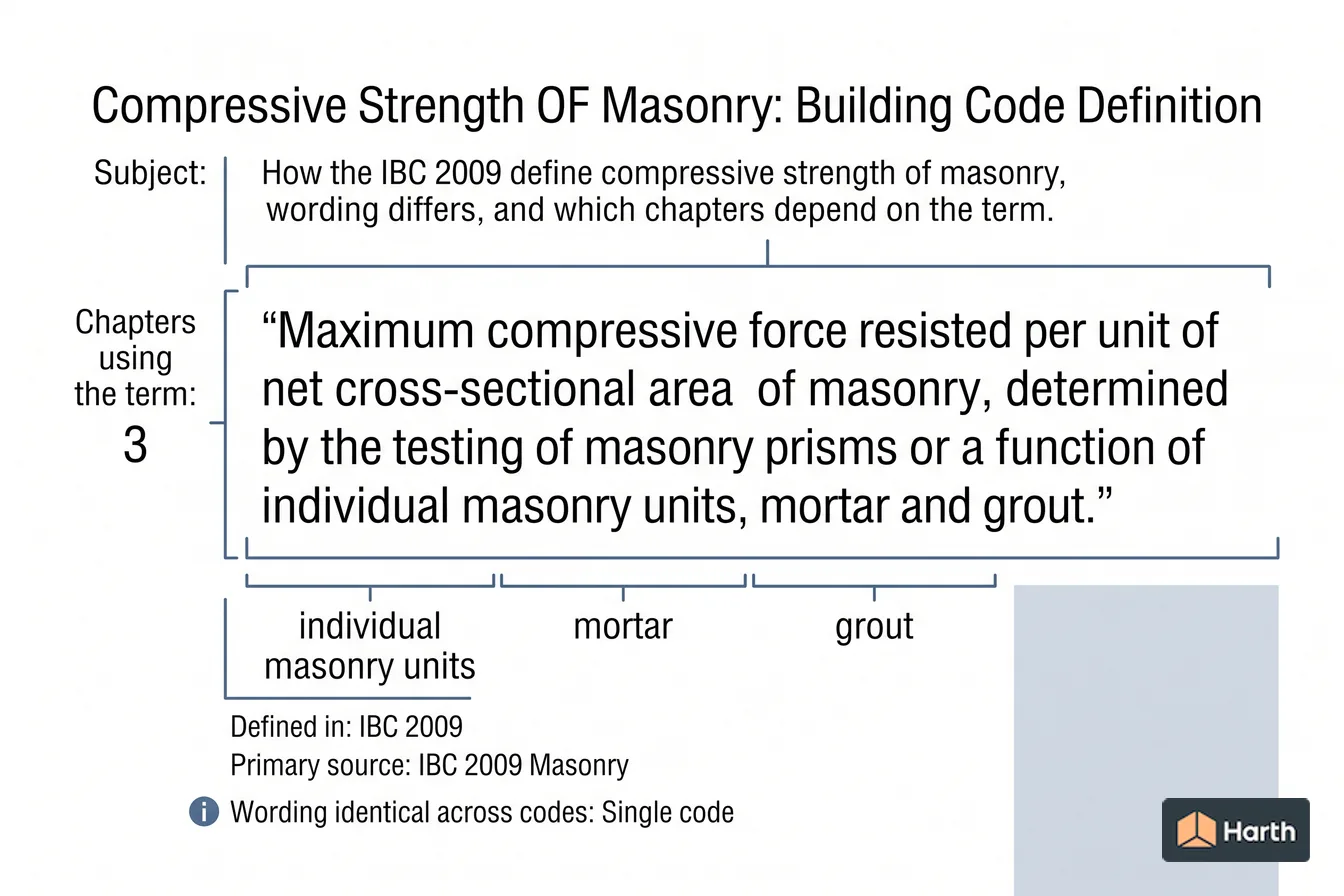 Labeled code-term definition diagram: Compressive Strength OF Masonry: Building Code Definition