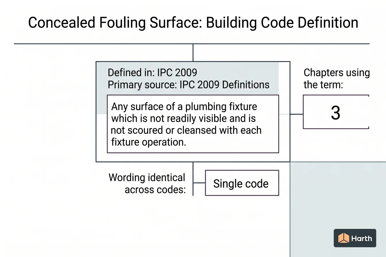 Labeled code-term definition diagram: Concealed Fouling Surface: Building Code Definition