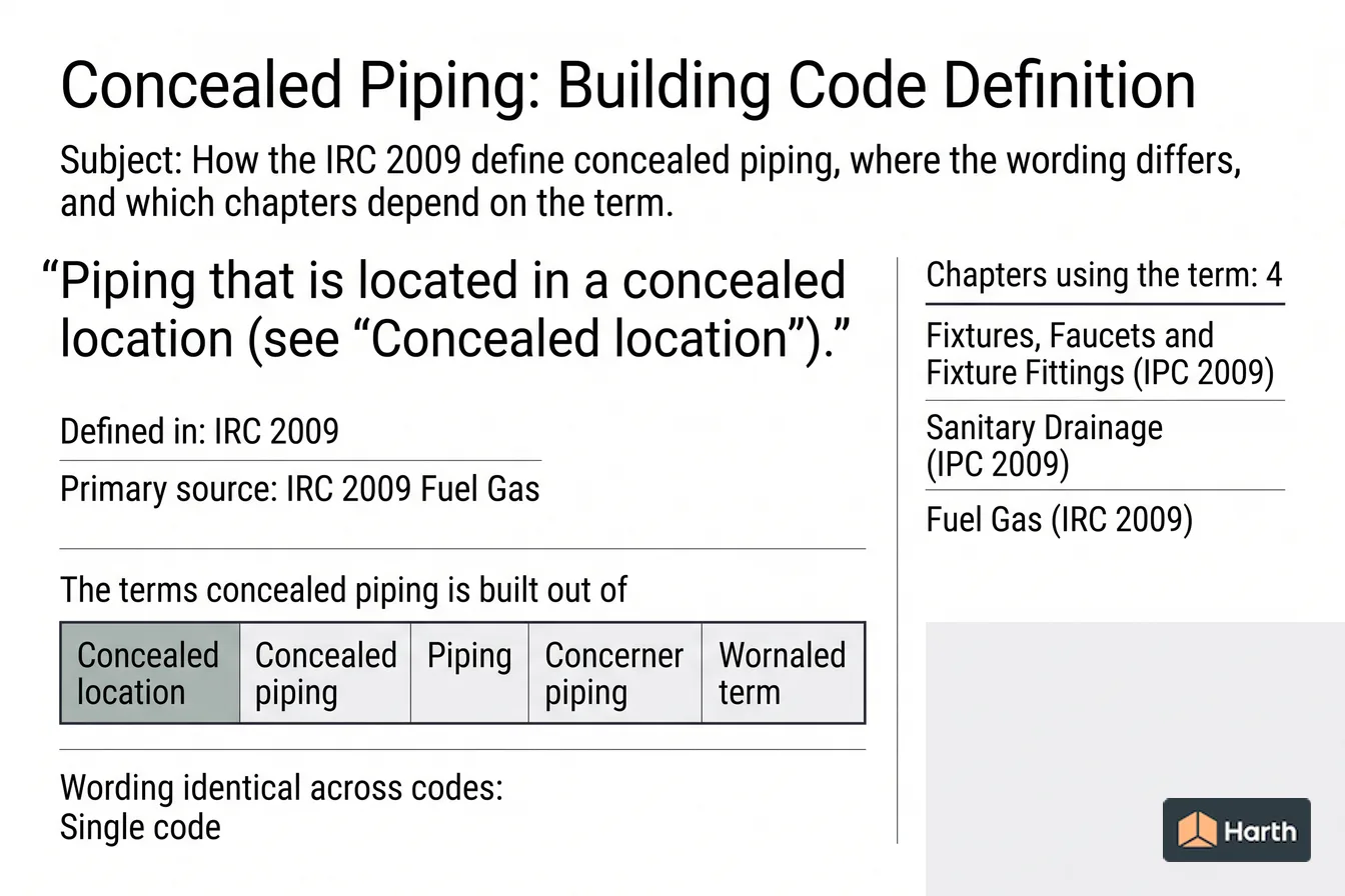 Labeled code-term definition diagram: Concealed Piping: Building Code Definition