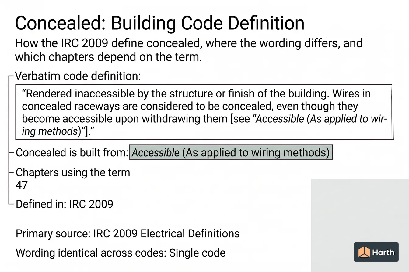 Labeled code-term definition diagram: Concealed: Building Code Definition