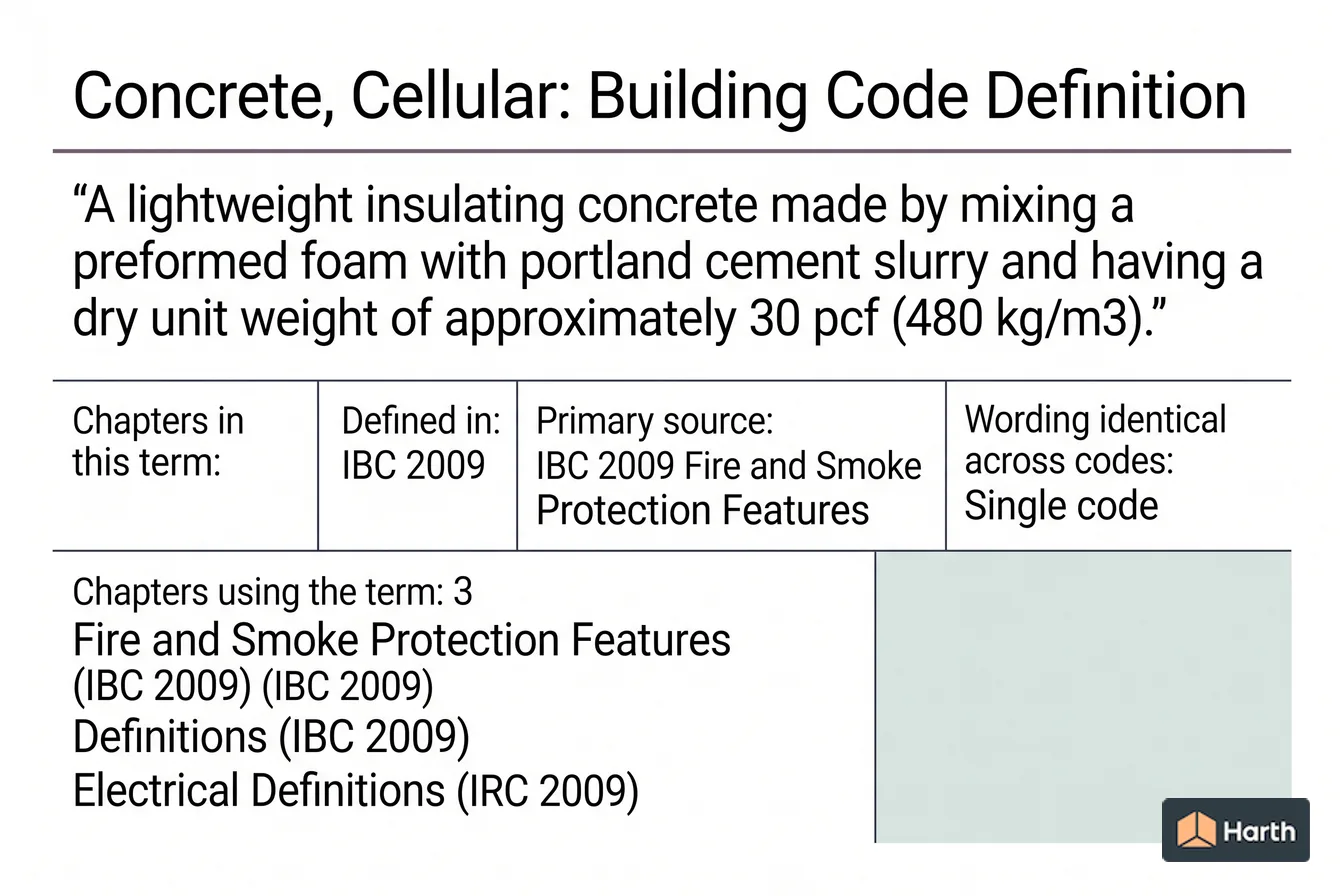 Labeled code-term definition diagram: Concrete, Cellular: Building Code Definition