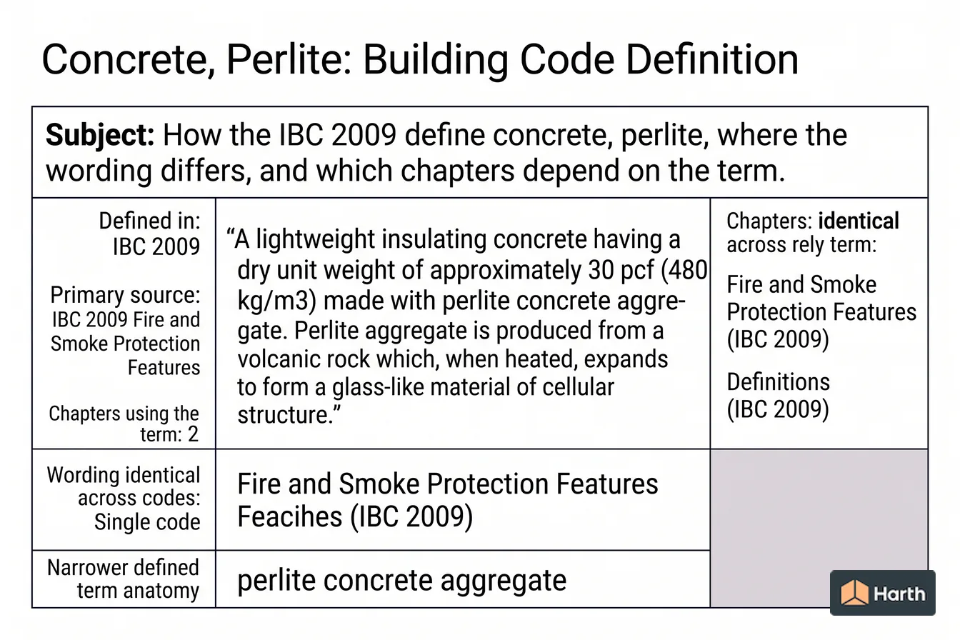 Labeled code-term definition diagram: Concrete, Perlite: Building Code Definition