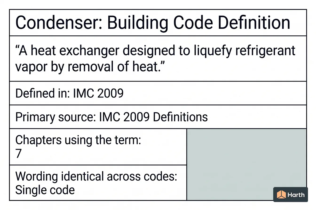 Labeled code-term definition diagram: Condenser: Building Code Definition