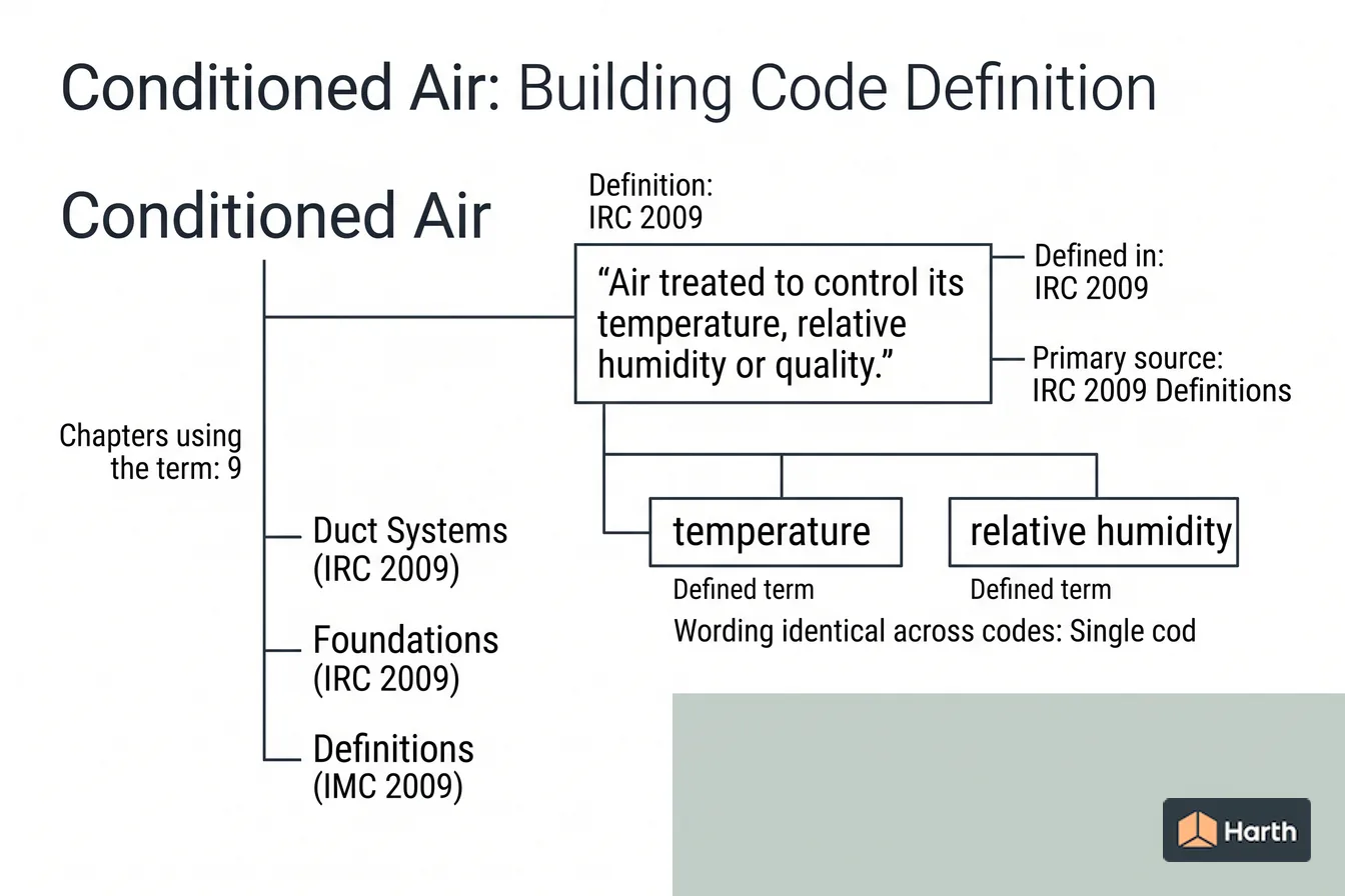 Labeled code-term definition diagram: Conditioned Air: Building Code Definition
