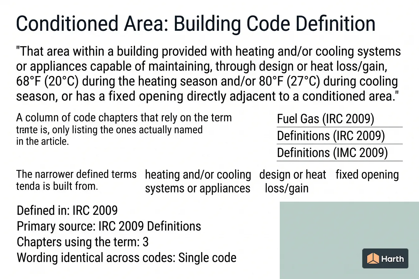 Labeled code-term definition diagram: Conditioned Area: Building Code Definition