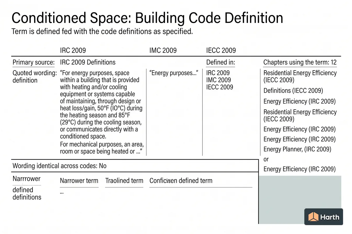 Labeled code-term definition diagram: Conditioned Space: Building Code Definition