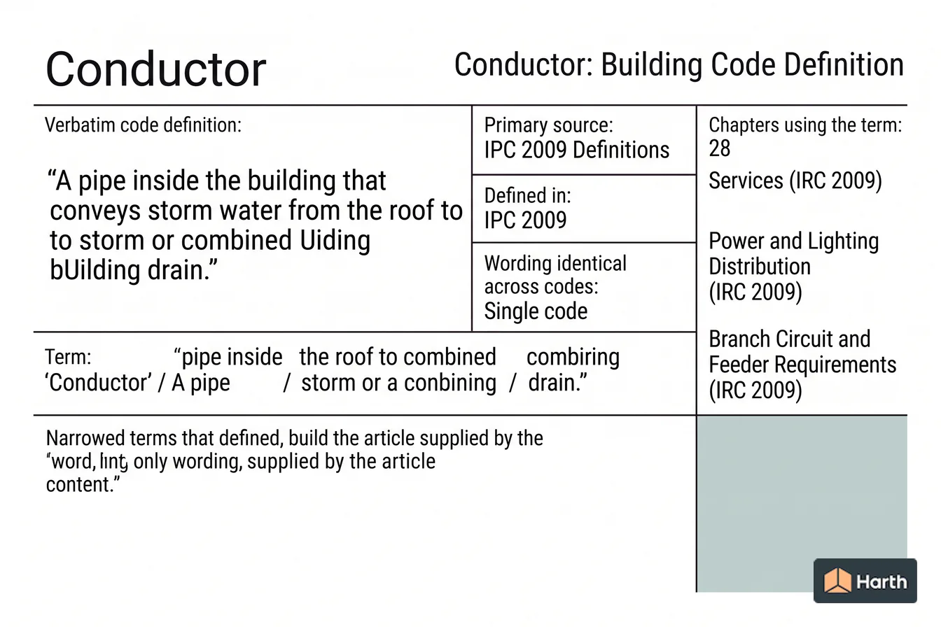 Labeled code-term definition diagram: Conductor: Building Code Definition