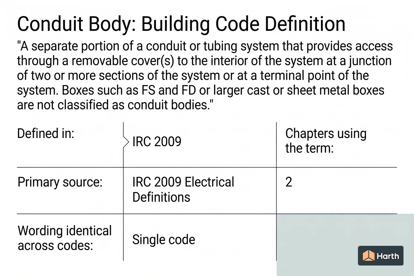 Labeled code-term definition diagram: Conduit Body: Building Code Definition