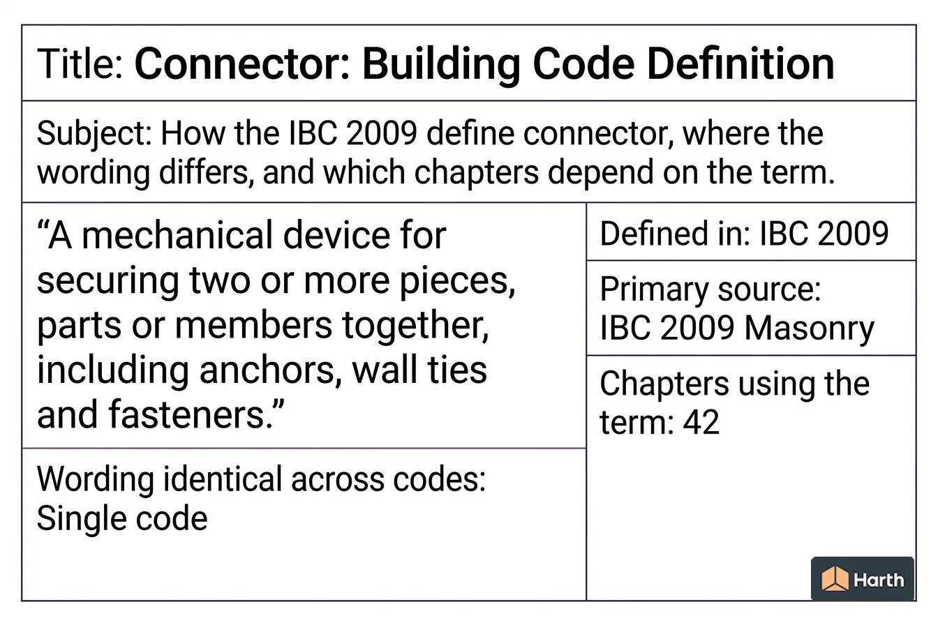 Labeled code-term definition diagram: Connector: Building Code Definition