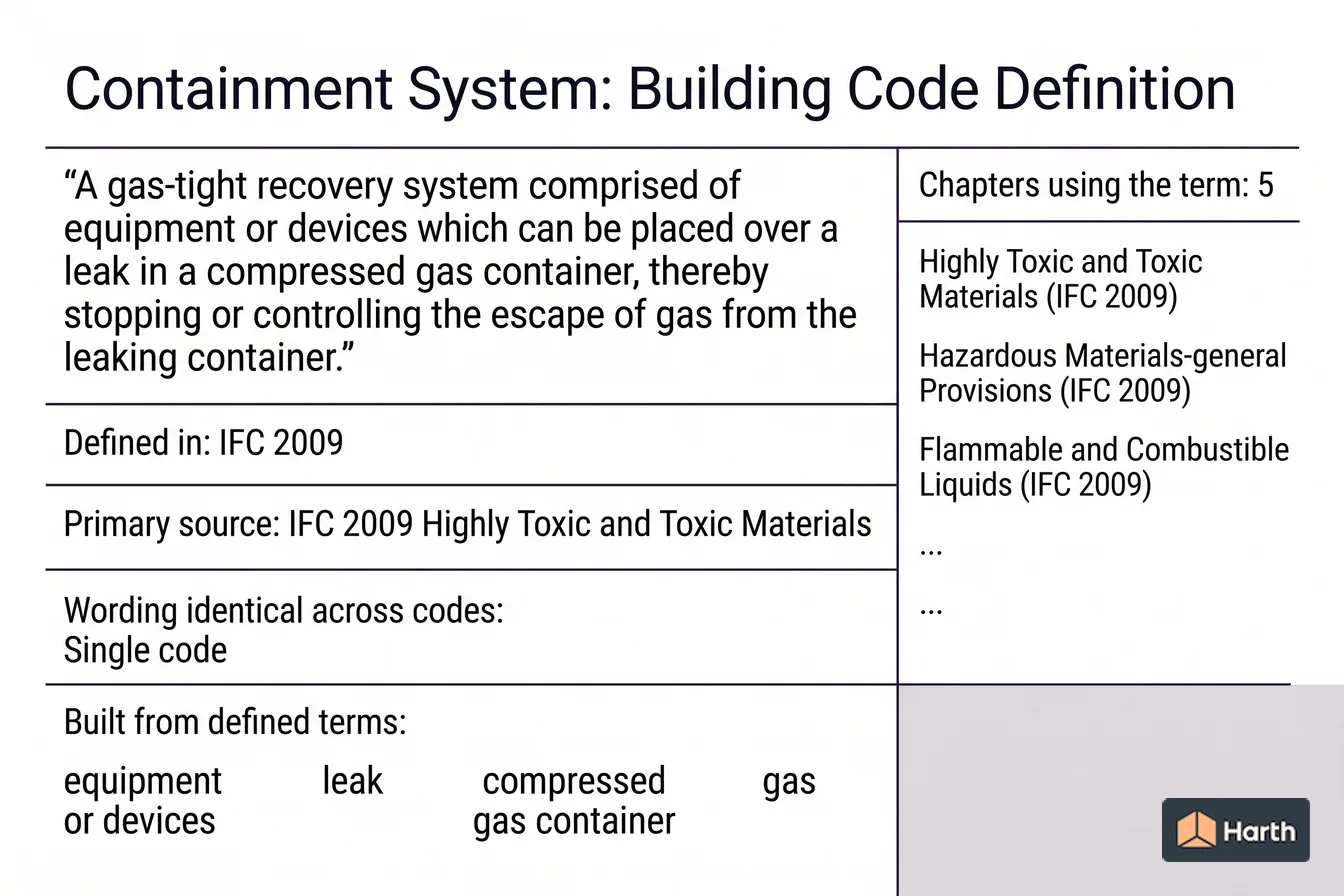 Labeled code-term definition diagram: Containment System: Building Code Definition