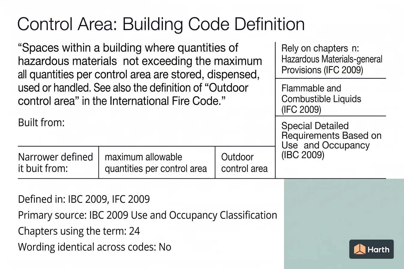 Labeled code-term definition diagram: Control Area: Building Code Definition