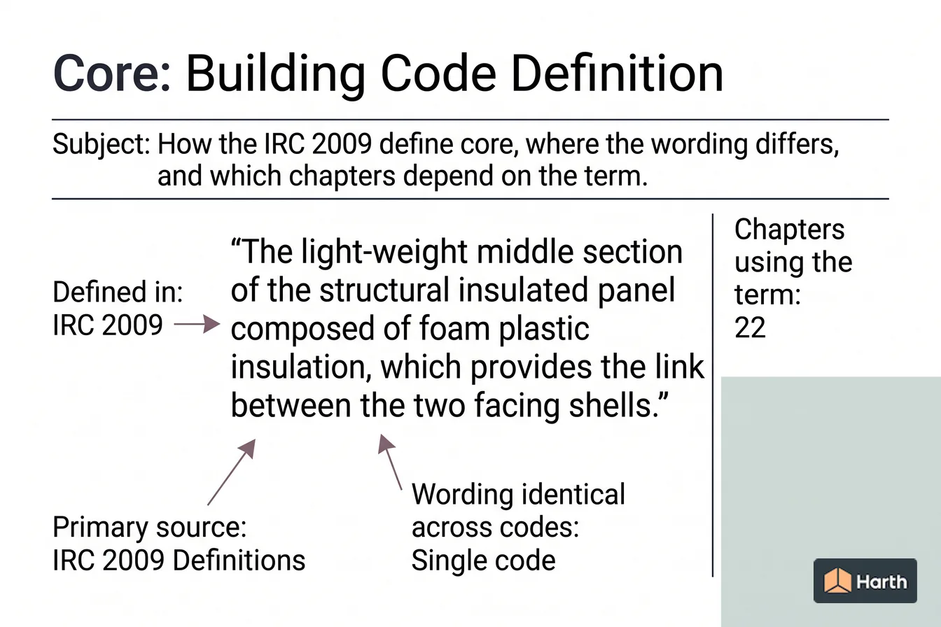 Labeled code-term definition diagram: Core: Building Code Definition