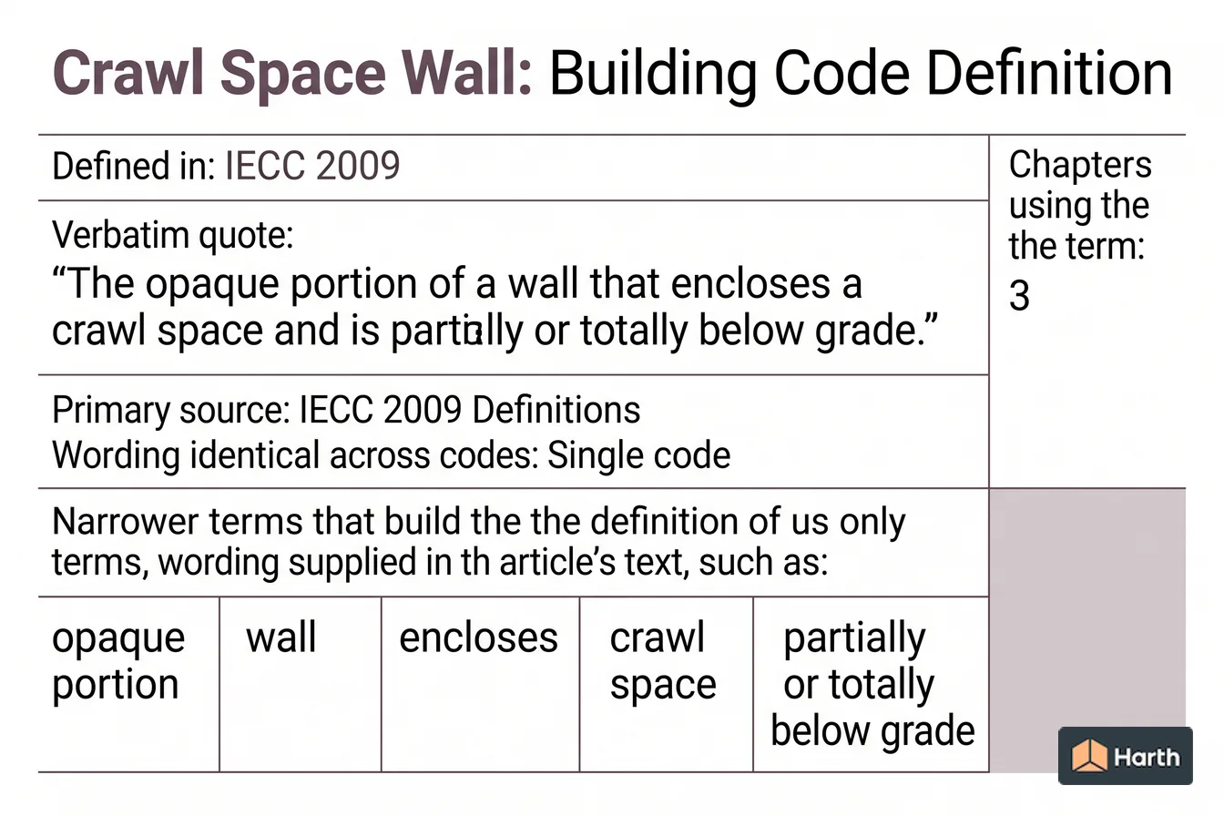 Labeled code-term definition diagram: Crawl Space Wall: Building Code Definition