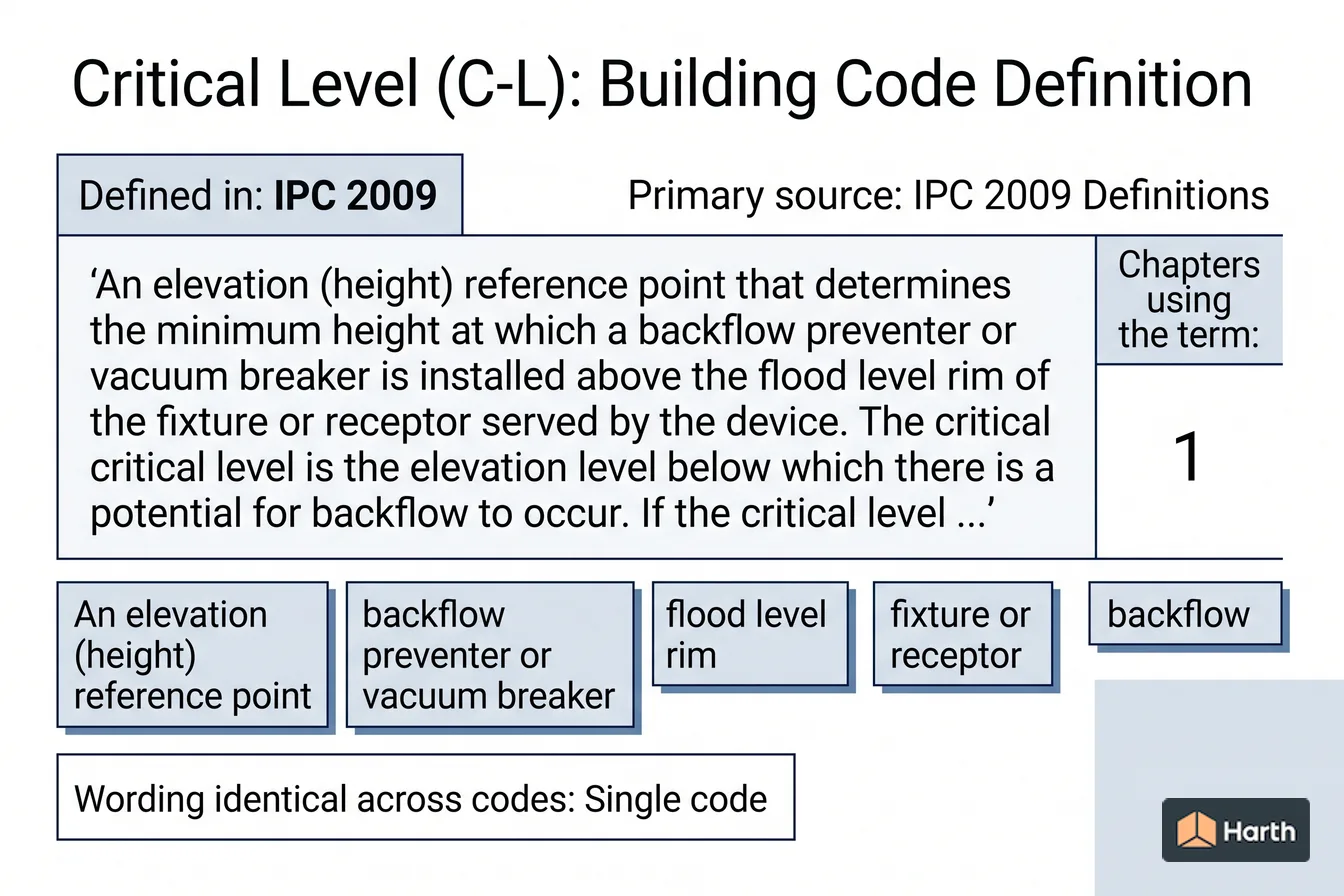 Labeled code-term definition diagram: Critical Level (C-L): Building Code Definition