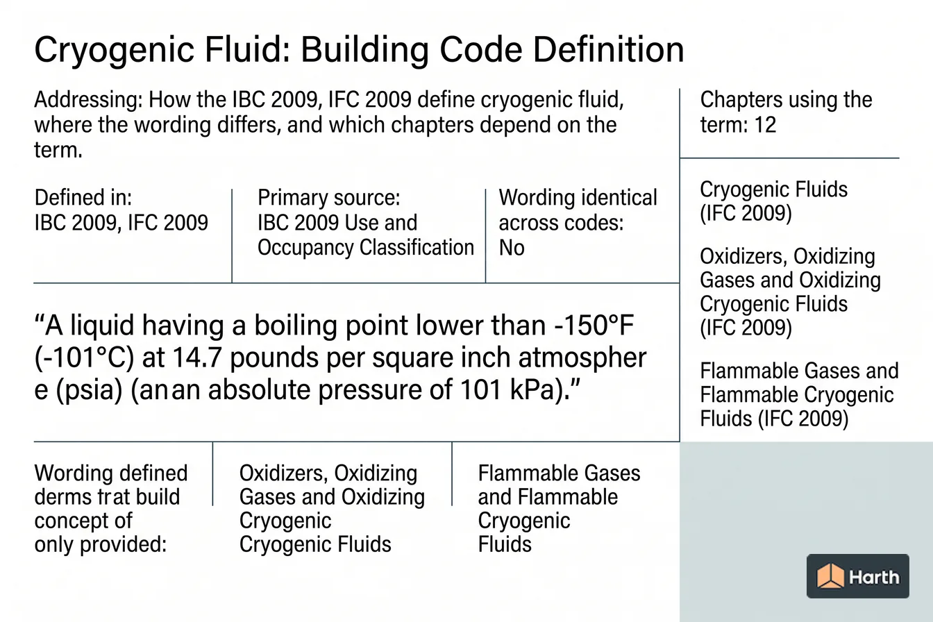 Labeled code-term definition diagram: Cryogenic Fluid: Building Code Definition