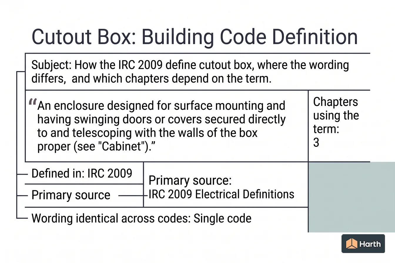 Labeled code-term definition diagram: Cutout Box: Building Code Definition