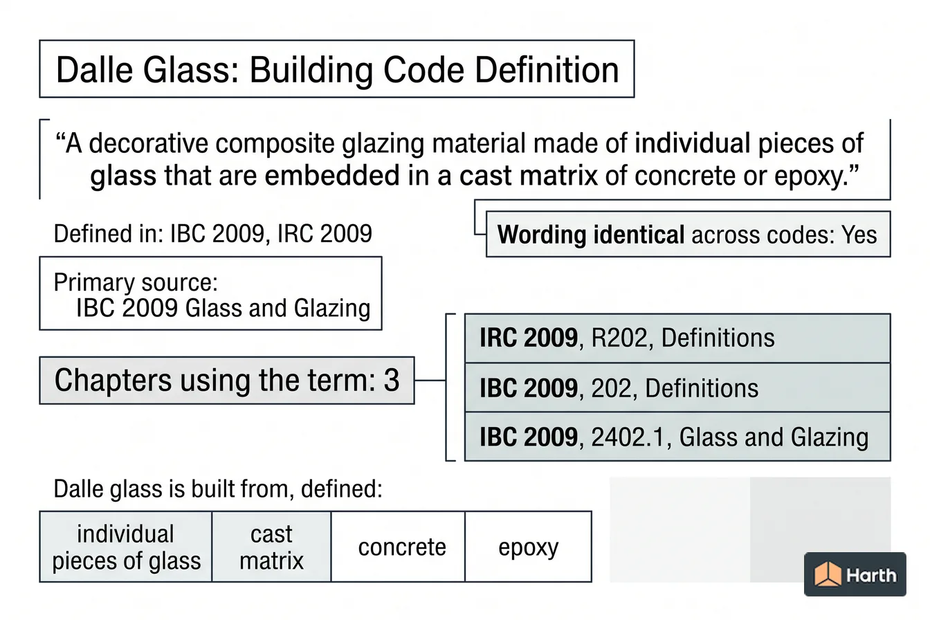 Labeled code-term definition diagram: Dalle Glass: Building Code Definition