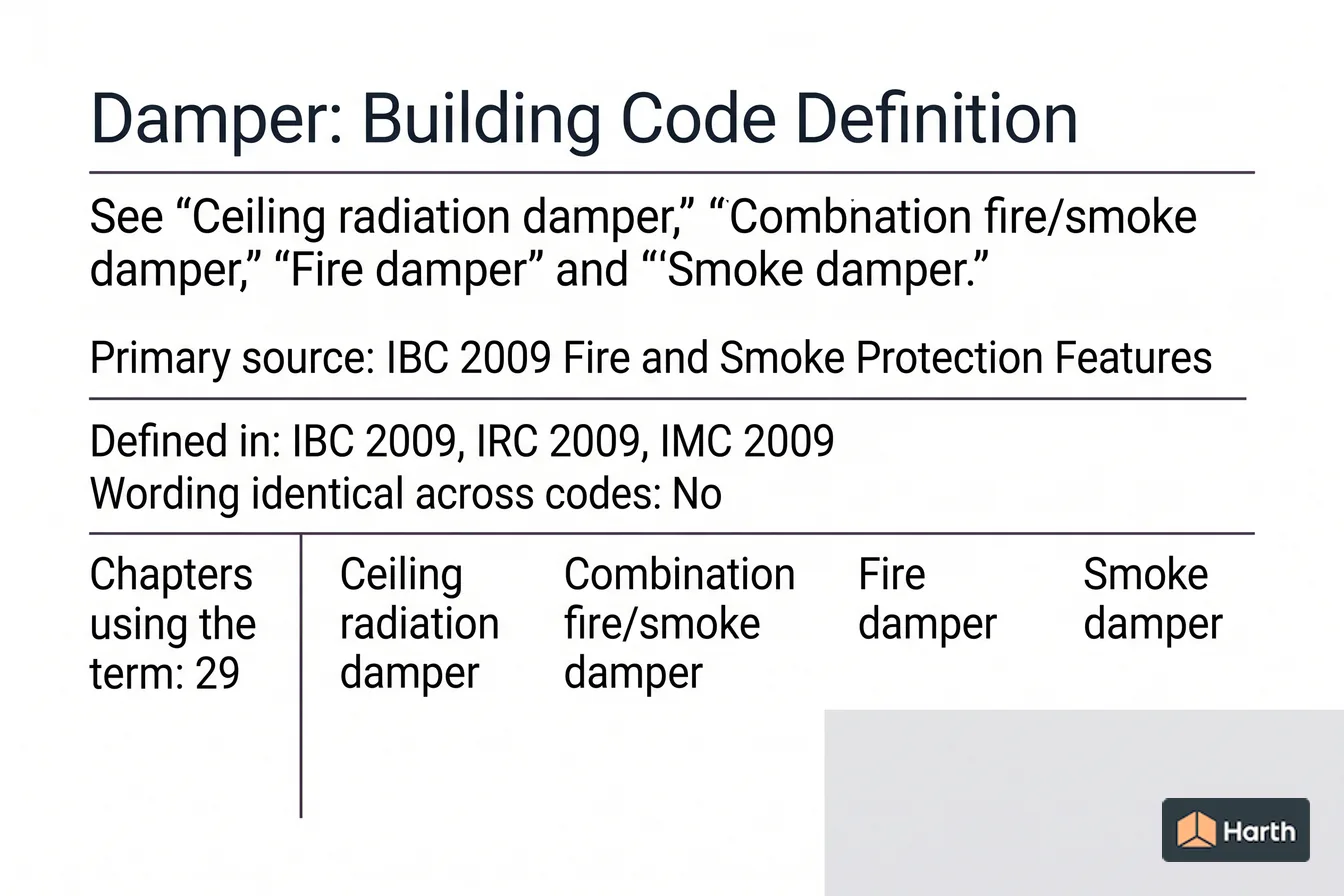 Labeled code-term definition diagram: Damper: Building Code Definition