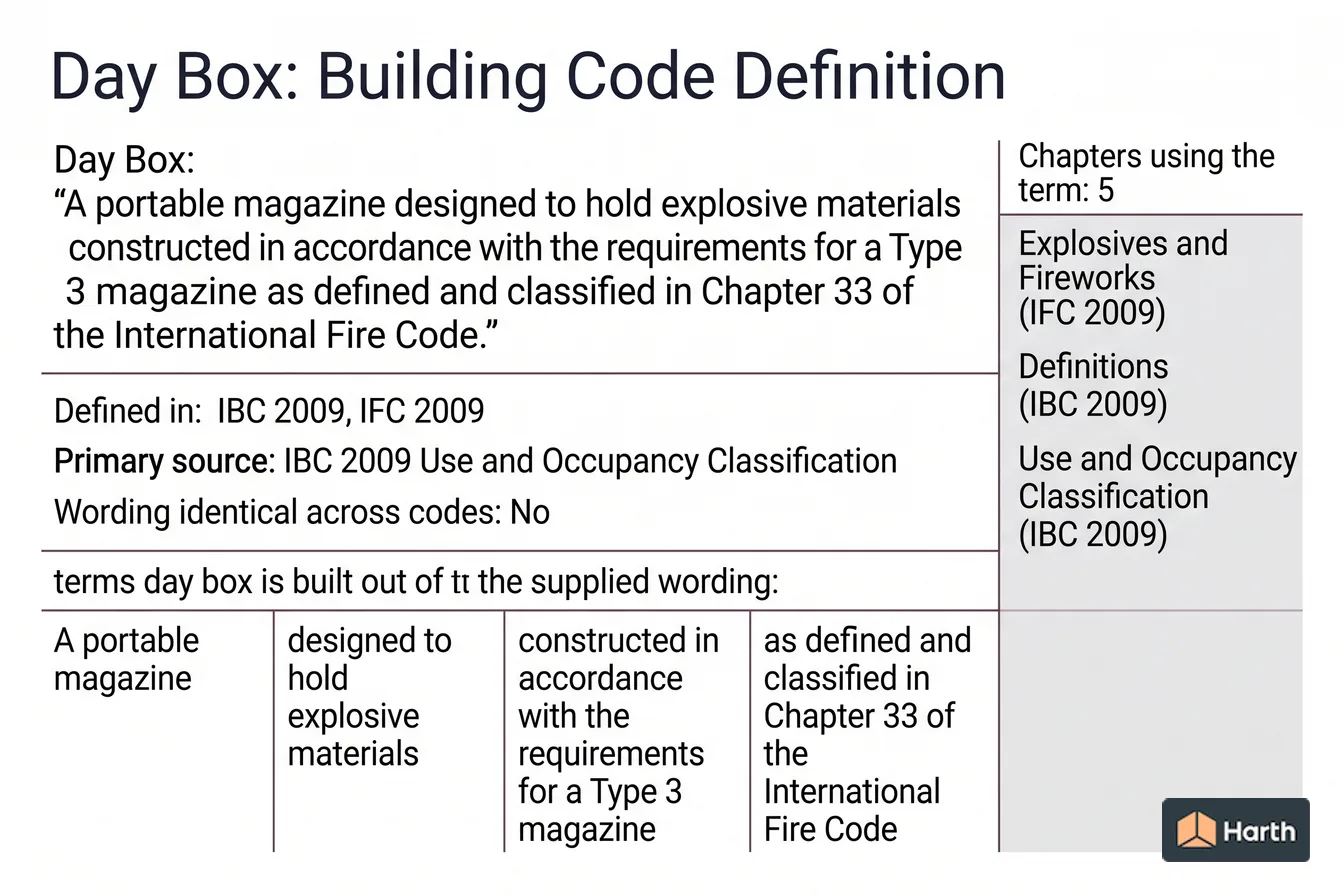 Labeled code-term definition diagram: Day Box: Building Code Definition