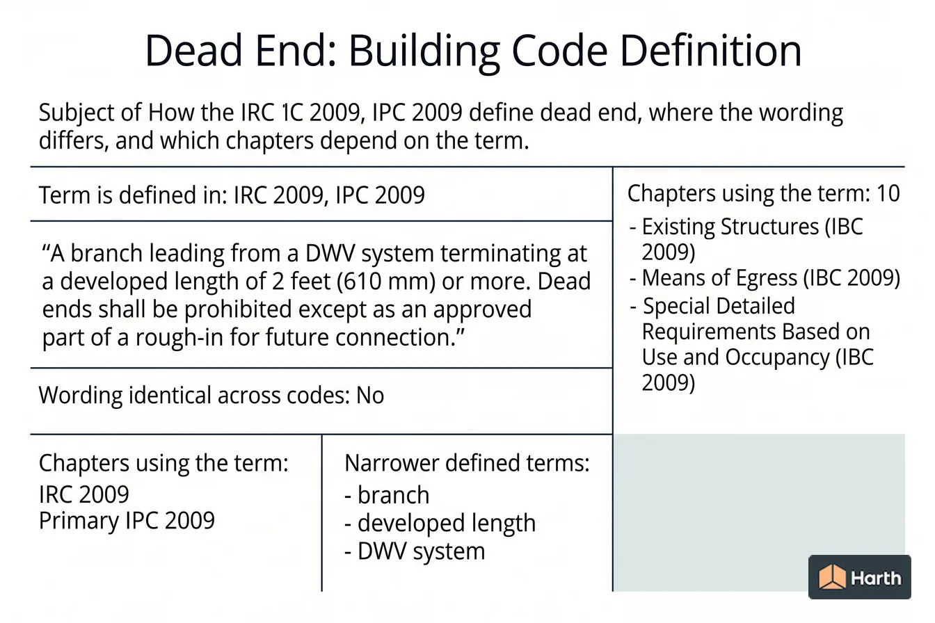 Labeled code-term definition diagram: Dead End: Building Code Definition
