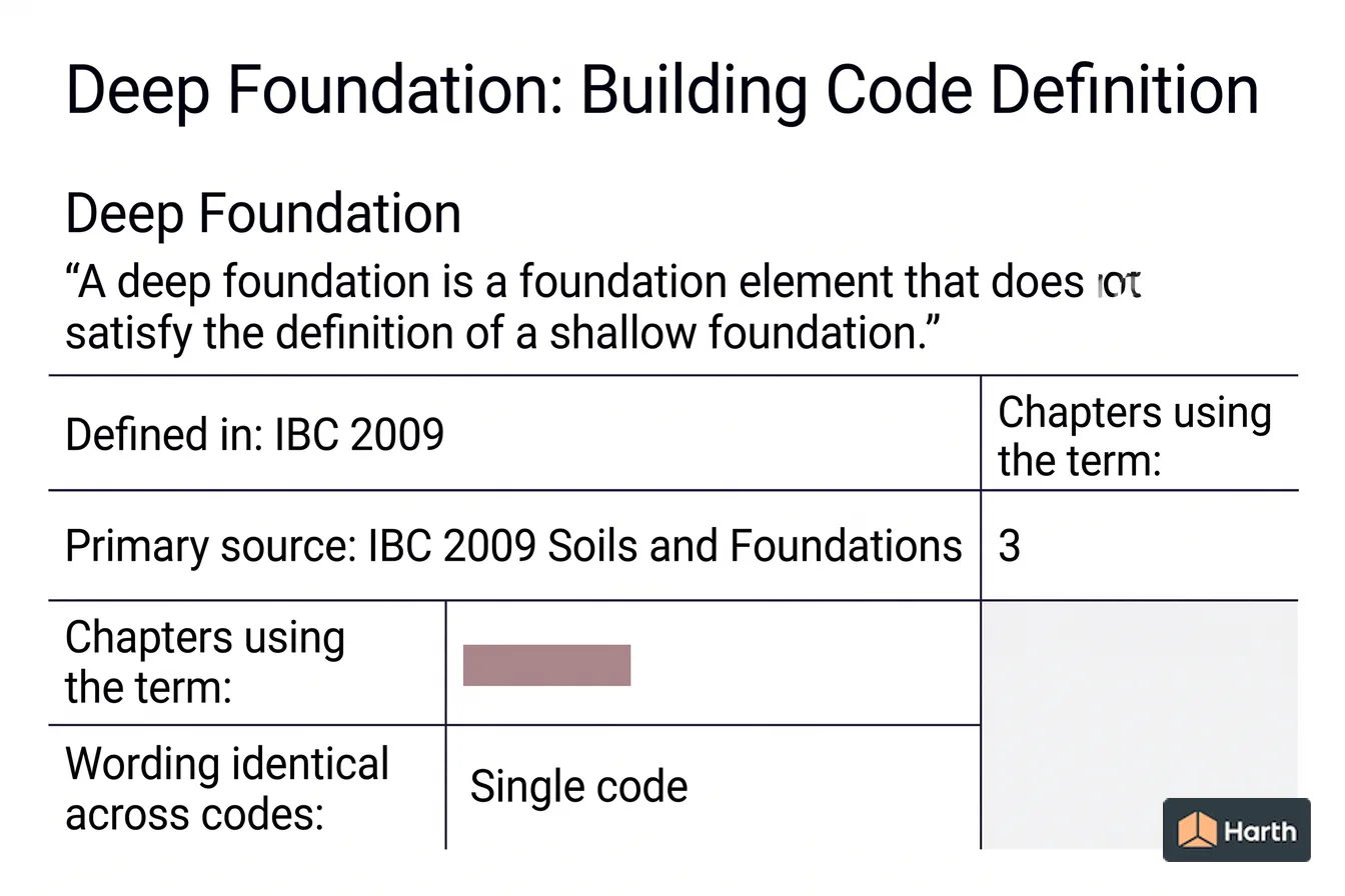 Labeled code-term definition diagram: Deep Foundation: Building Code Definition