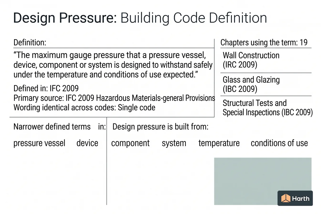Labeled code-term definition diagram: Design Pressure: Building Code Definition