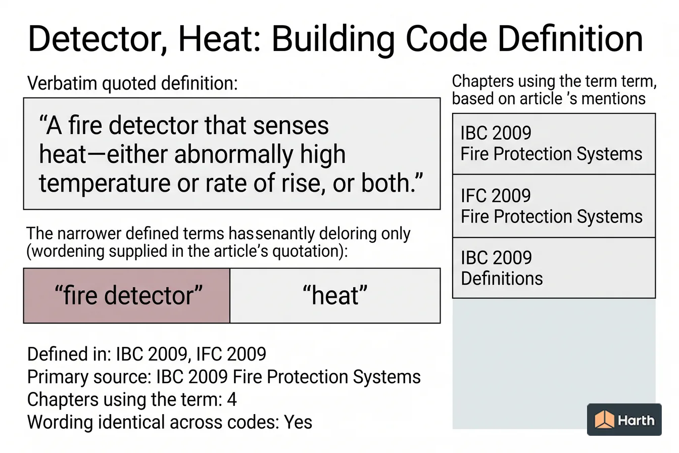 Labeled code-term definition diagram: Detector, Heat: Building Code Definition