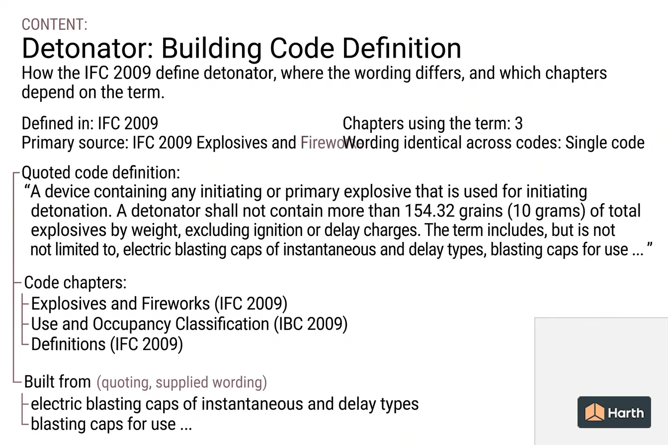 Labeled code-term definition diagram: Detonator: Building Code Definition