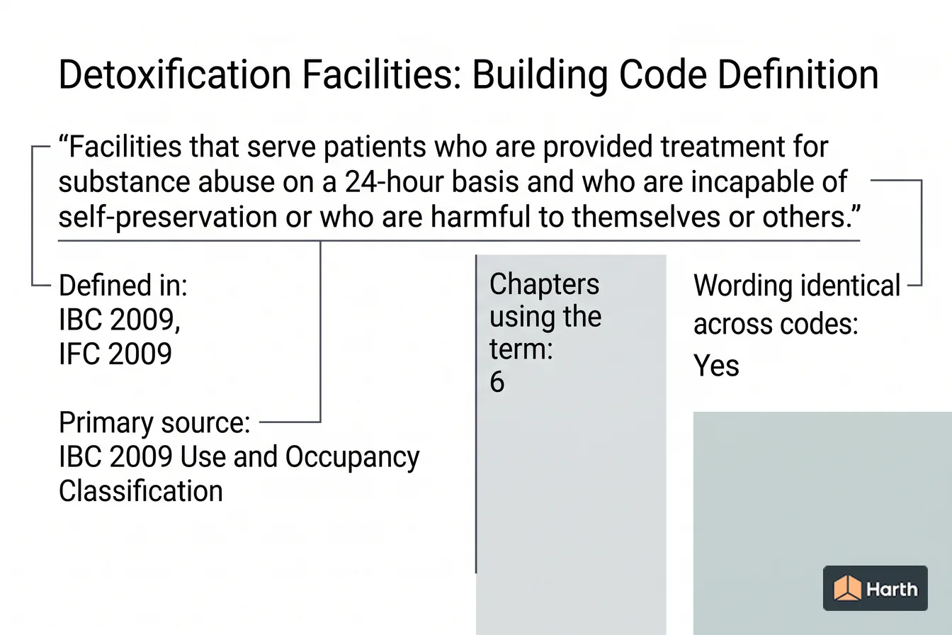 Labeled code-term definition diagram: Detoxification Facilities: Building Code Definition
