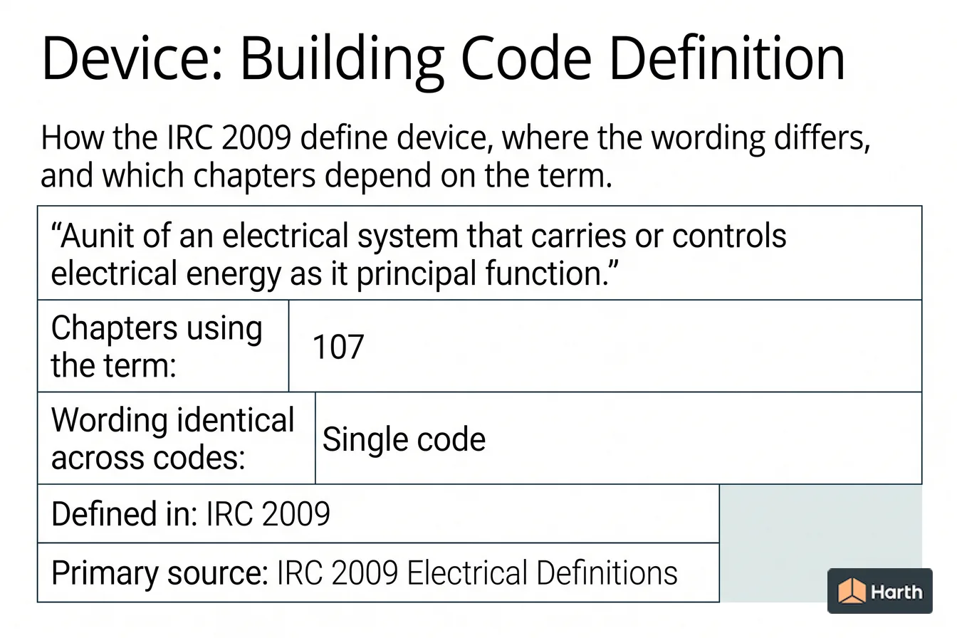 Labeled code-term definition diagram: Device: Building Code Definition