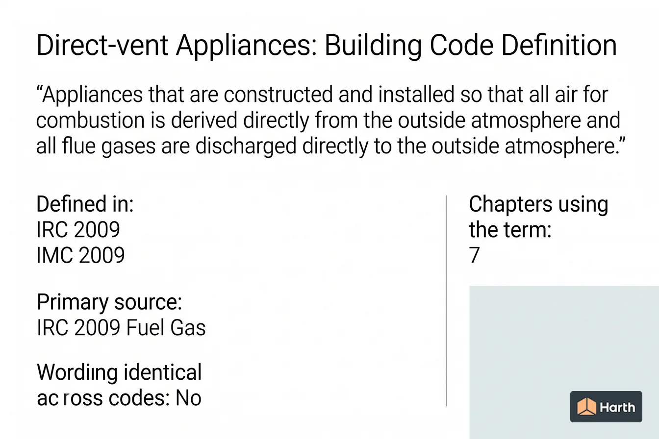 Labeled code-term definition diagram: Direct-vent Appliances: Building Code Definition