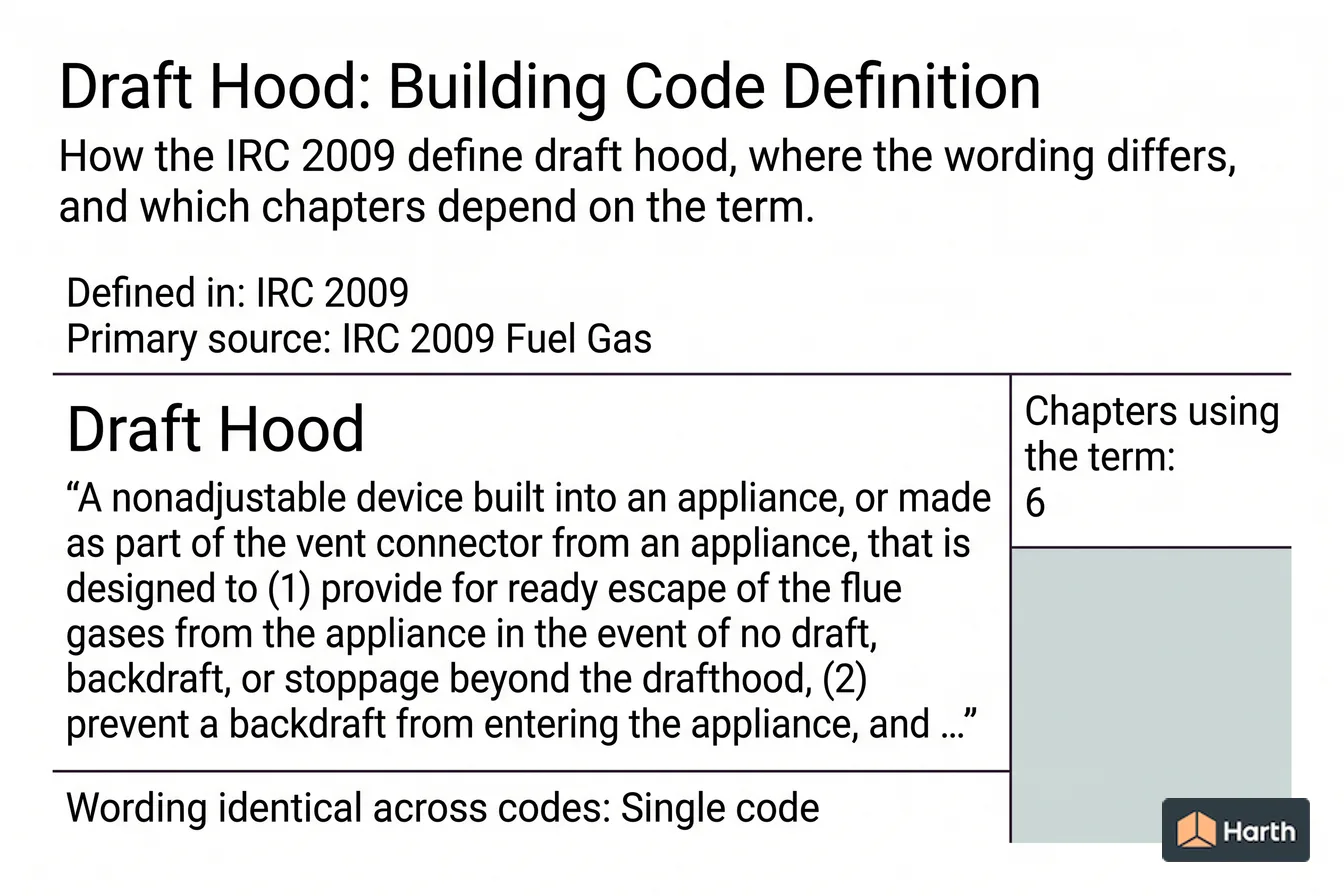 Labeled code-term definition diagram: Draft Hood: Building Code Definition