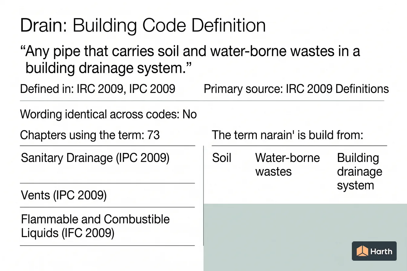 Labeled code-term definition diagram: Drain: Building Code Definition
