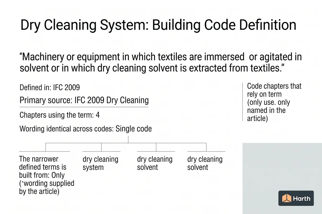 Labeled code-term definition diagram: Dry Cleaning System: Building Code Definition