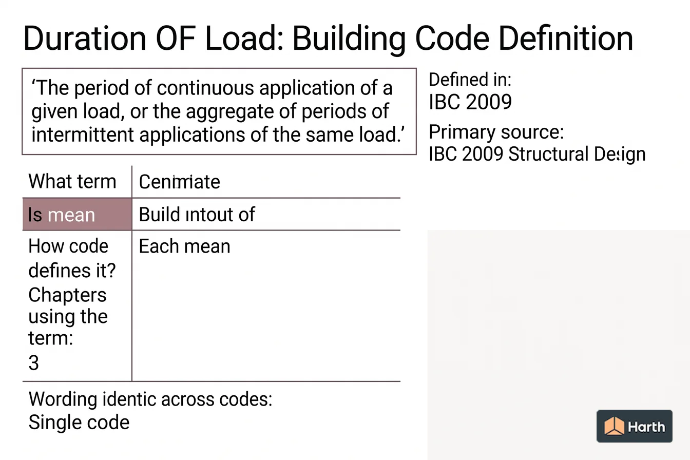 Labeled code-term definition diagram: Duration OF Load: Building Code Definition