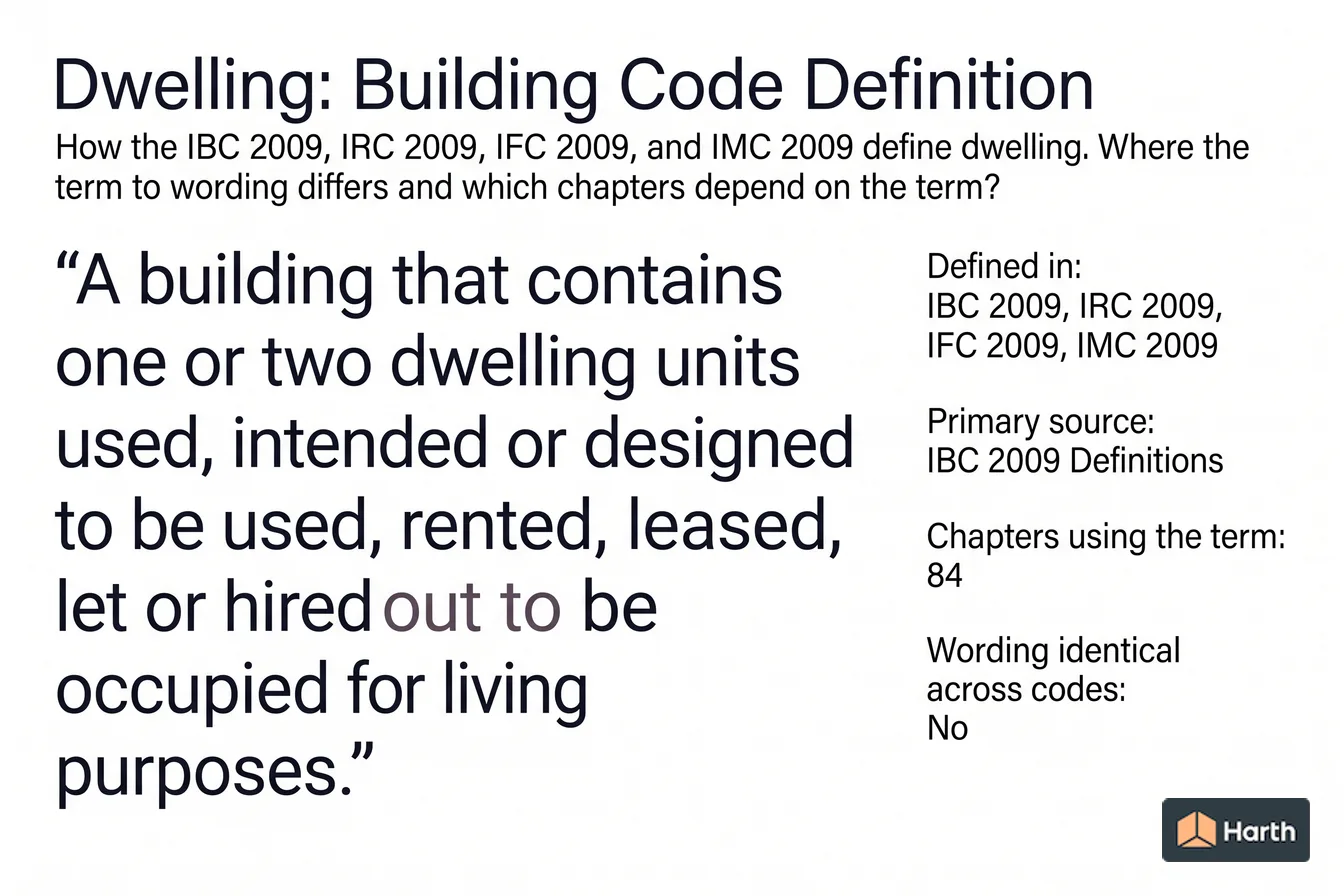 Labeled code-term definition diagram: Dwelling: Building Code Definition